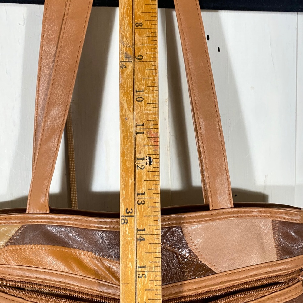 Vintage Patchwork Leather Tote Bag Brown Tan Boho Shoulder Bag Excellent Cond - Picture 11 of 12